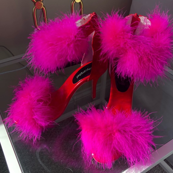 Jeffrey Campbell Shoes - JEFFERY CAMPBELL Red & Fuchsia feather heels